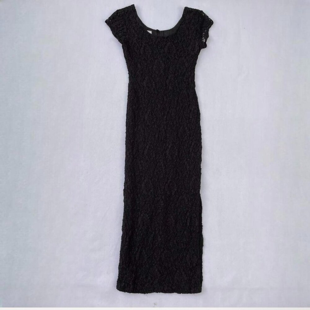 Vintage The Original Inc Black Lace Maxi Formal Evening Gown Dress Size XS Event